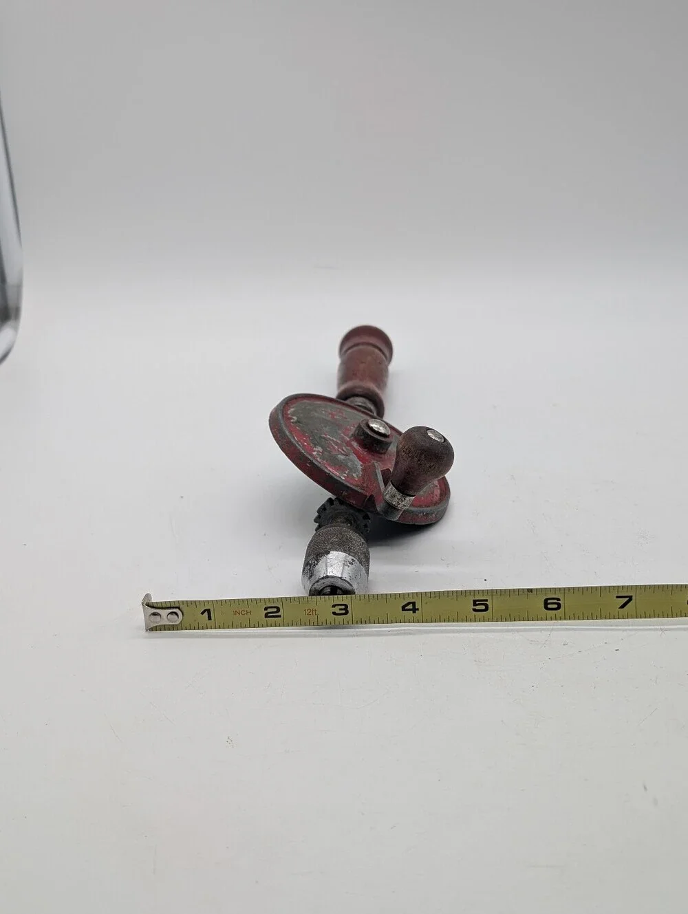 Vintage Red Eggbeater Hand Drill - Antique Manual Crank Woodworking Tool, Rustic